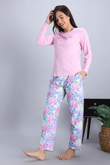 Buy Zivame Knit Poly Pyjama Set - Pink Lady